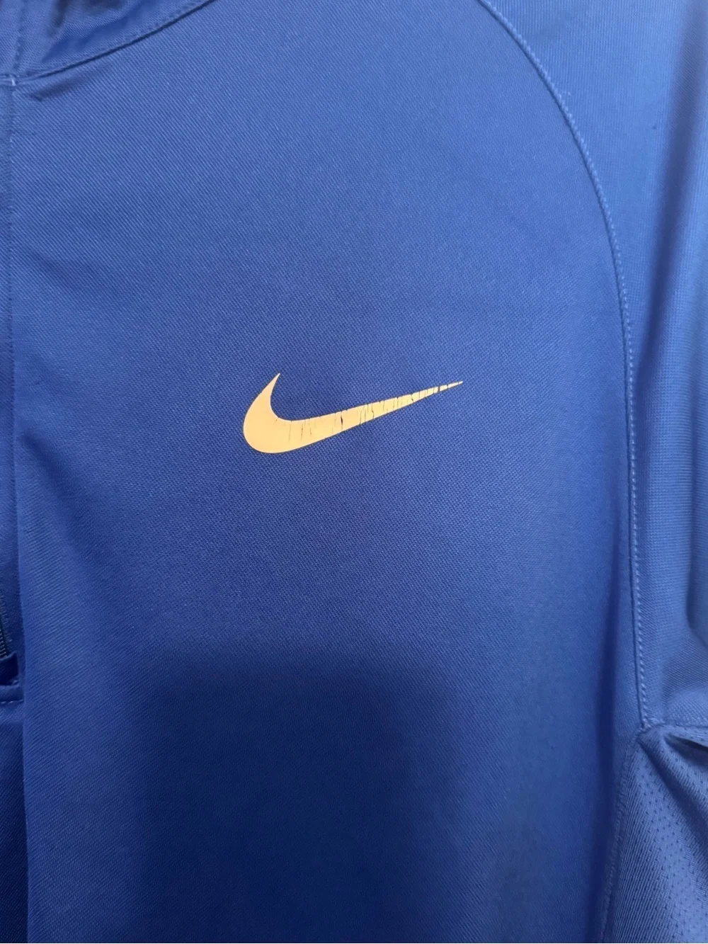 Men's Nike Blue Quarter-Zip Athletic Pullover with White Swoosh, Size Large